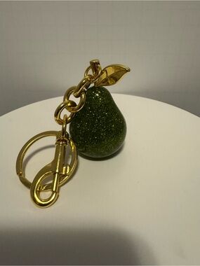 Green Glitter Pear Keychain with Gold Hardware